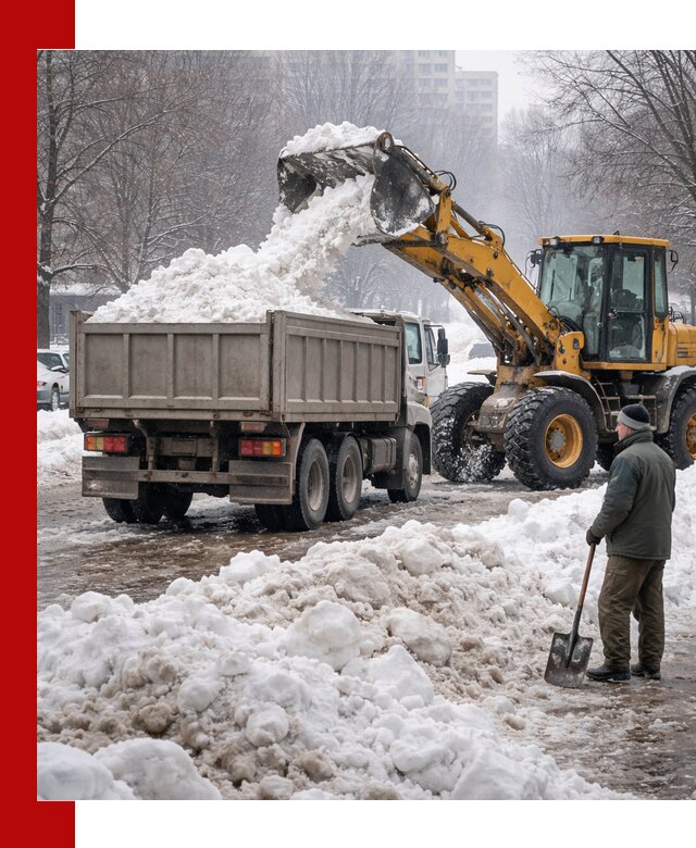 Вывоз снега грузовой техникой в находке оперативно и чисто