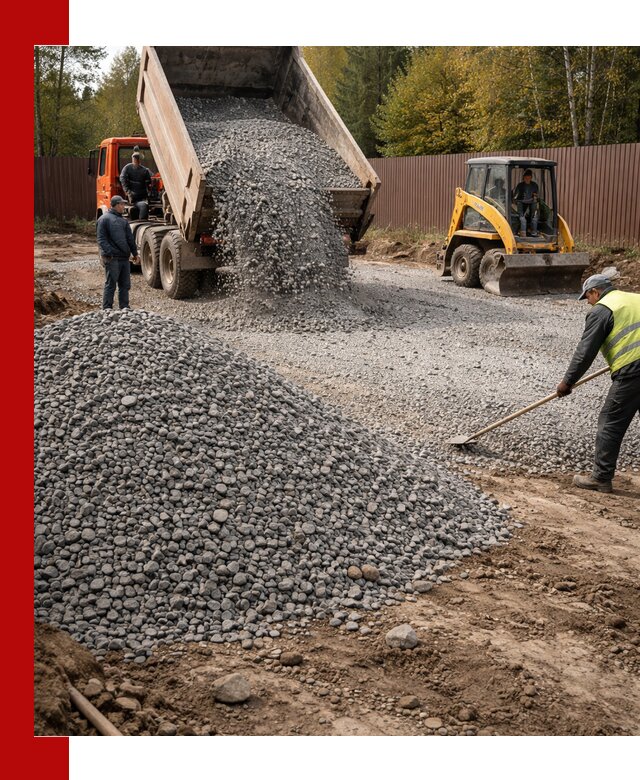 Отсыпка участка щебнем с доставкой и уплотнением в находке